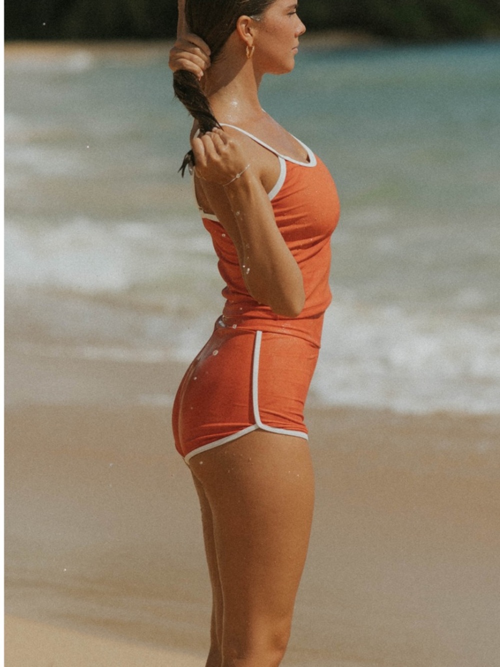 NWT! Geode Women’s Coral Swim Set with White Trim Super flattering! Sz XXSMALL